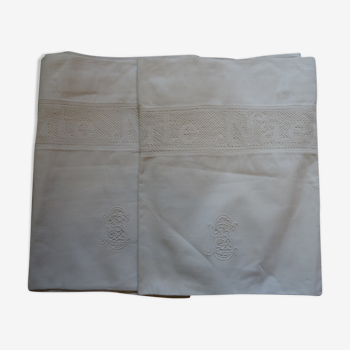 Pair of m monogrammed pillowcases