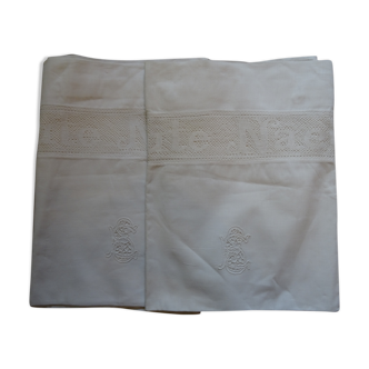 Pair of m monogrammed pillowcases