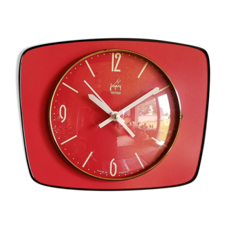 Formica vintage silent wall clock "Japy Electric Raspberry"
