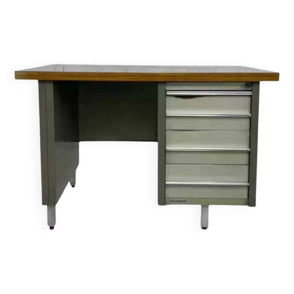 Bureau industriel des années 50 en métal et Bois Remington Rand Fran