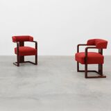Set of Two Red Reupholstered Art Deco Chairs, Belgium ca. 1920