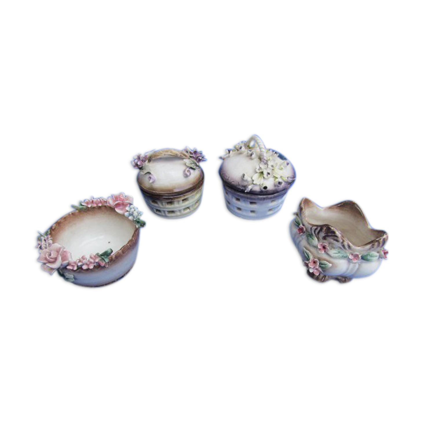 Ensemble de 4 bonbonnieres vintage 60-70s produites par l’usine italienne Capodimonte