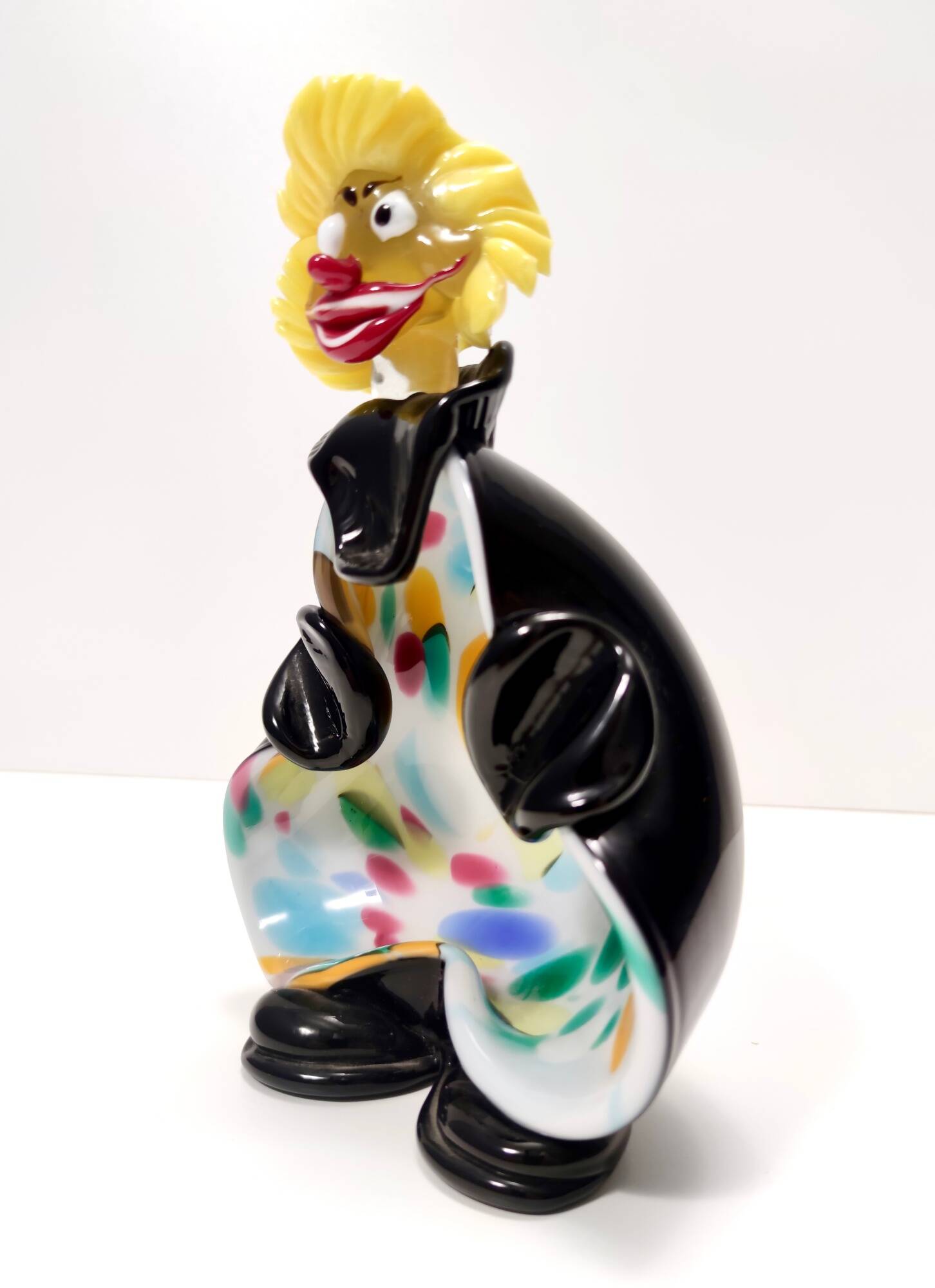 Black and Multicolored Murano Glass Clown Trinket Bowl / Ashtray, Italy