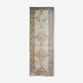 Antique Persian Carpet Handwoven Cream Wool Sarab Rug- 103x384cm