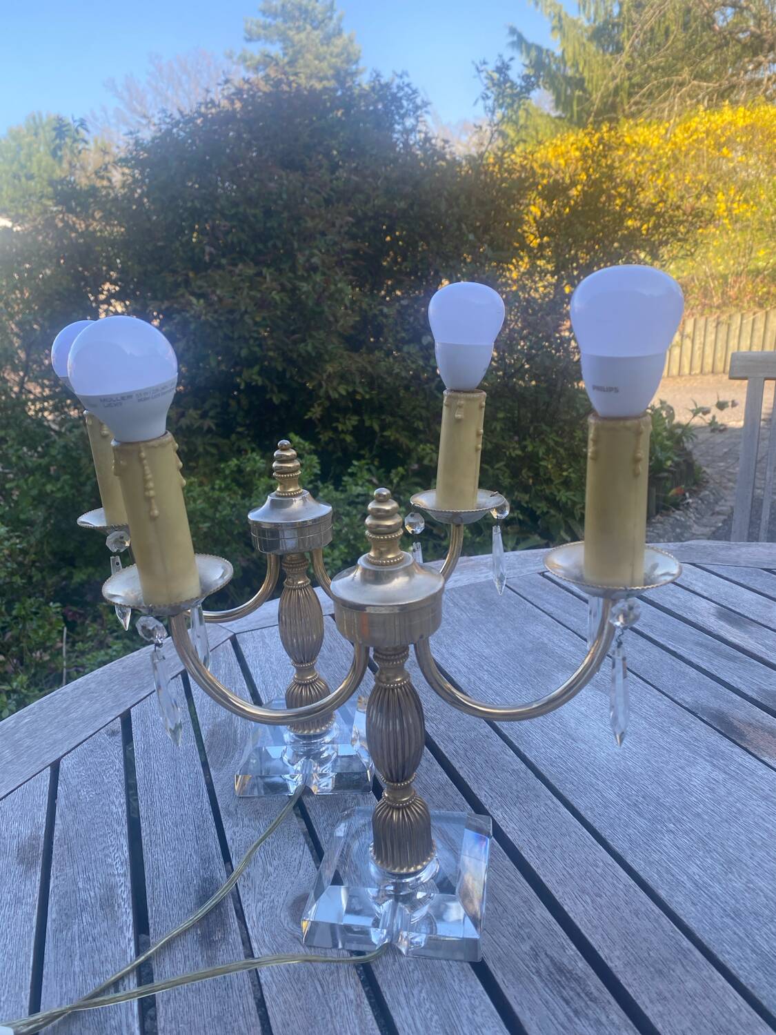 Set of 2 crystal lamps with mother-of-pearl shades