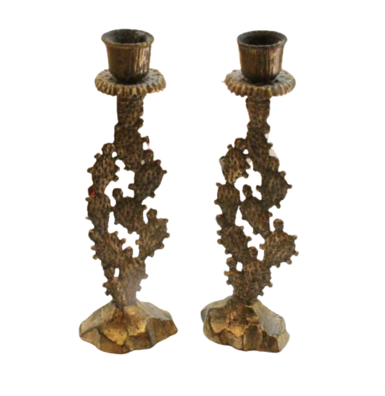 Old pair of vintage Hein Holon Israel cactus candlesticks