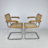 Set of 2 Tubular Frame and Cane Cantilever Arm chairs, Italy, 1970s