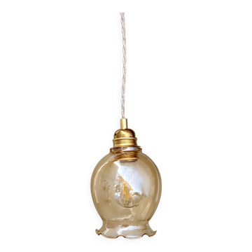 Suspension tulipe vintage en verre ambré