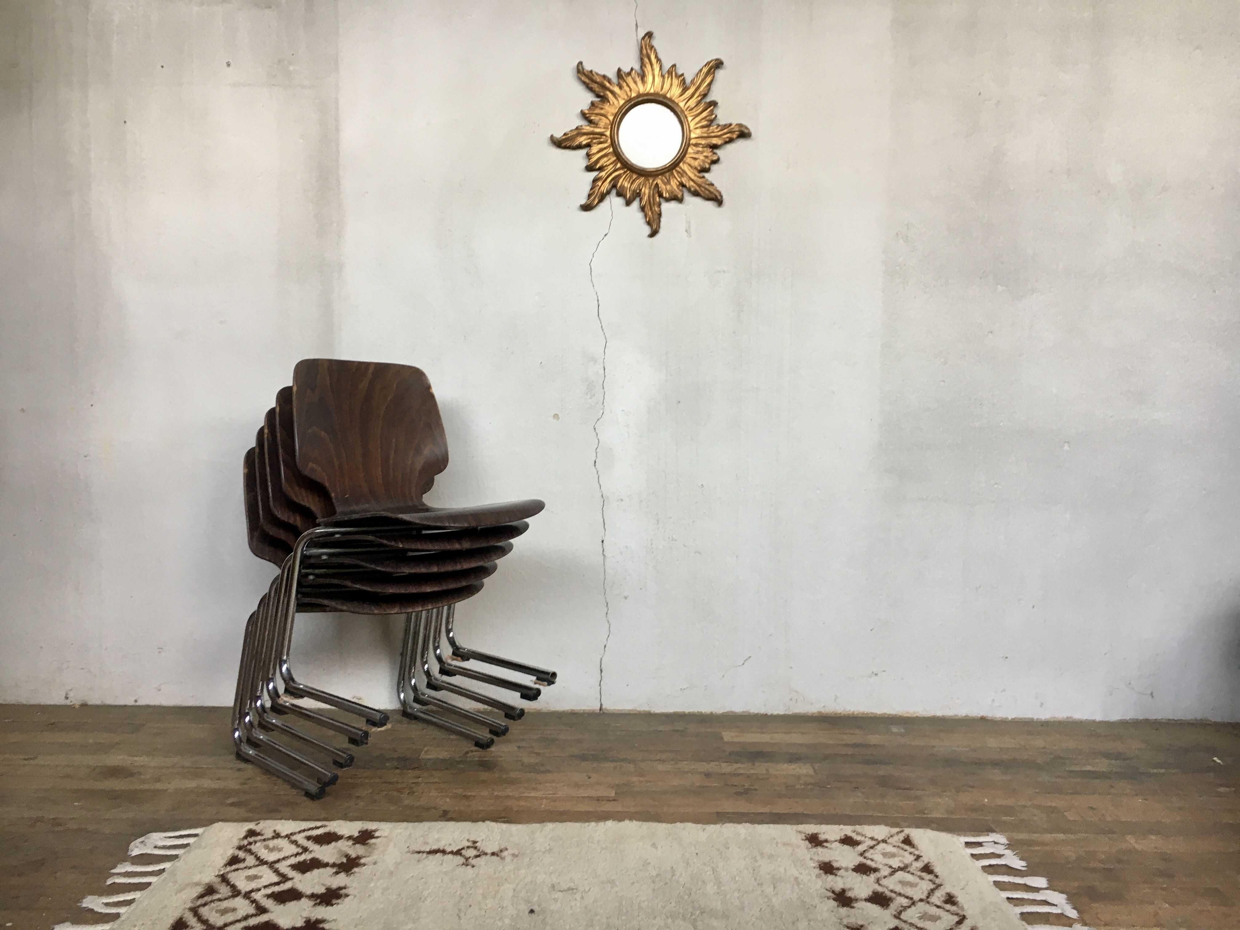 Series of 5 retro vintage stackable chairs flototto pagholz by adam stegner 1960 1970