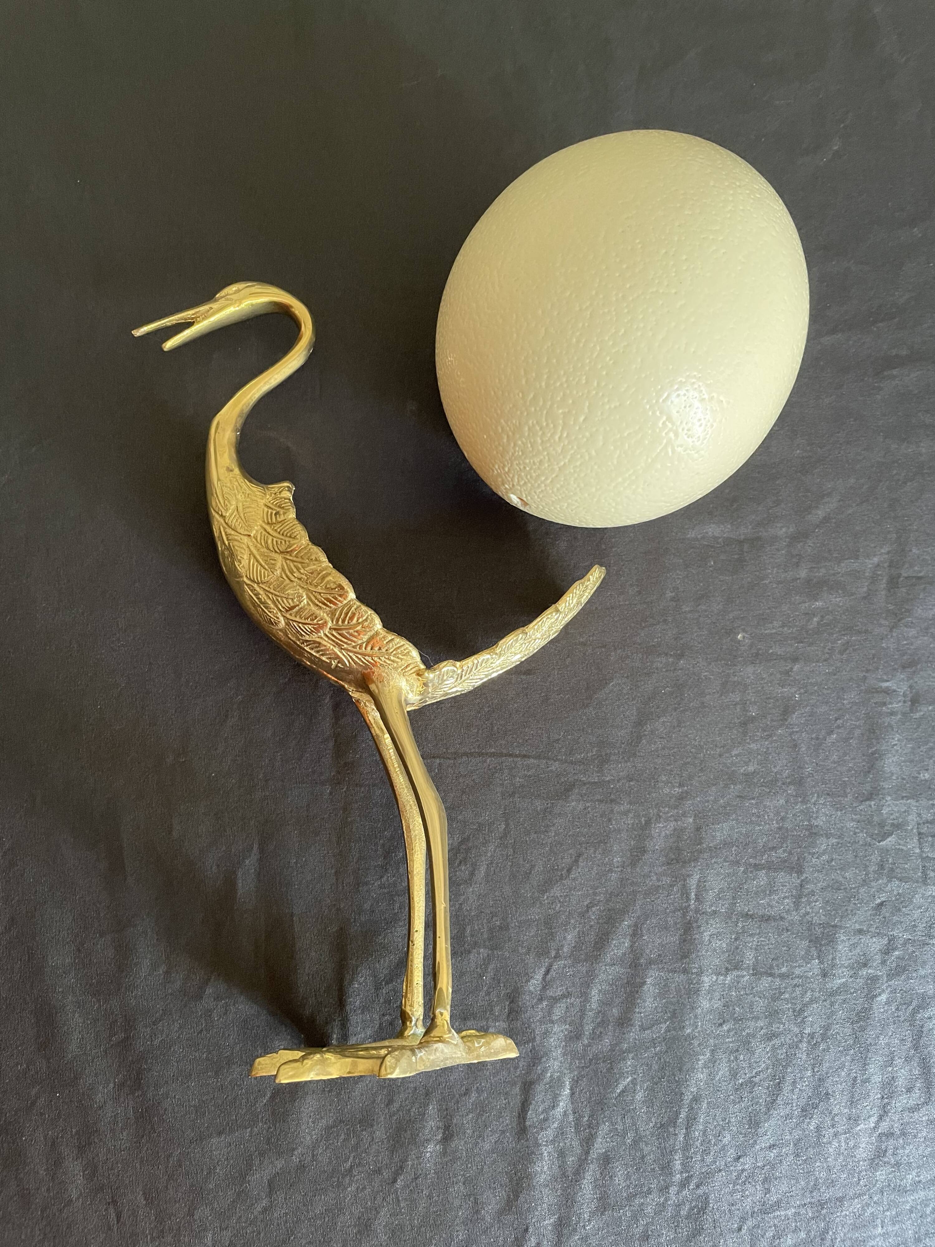 Oiseau en laiton et œuf d’autruche