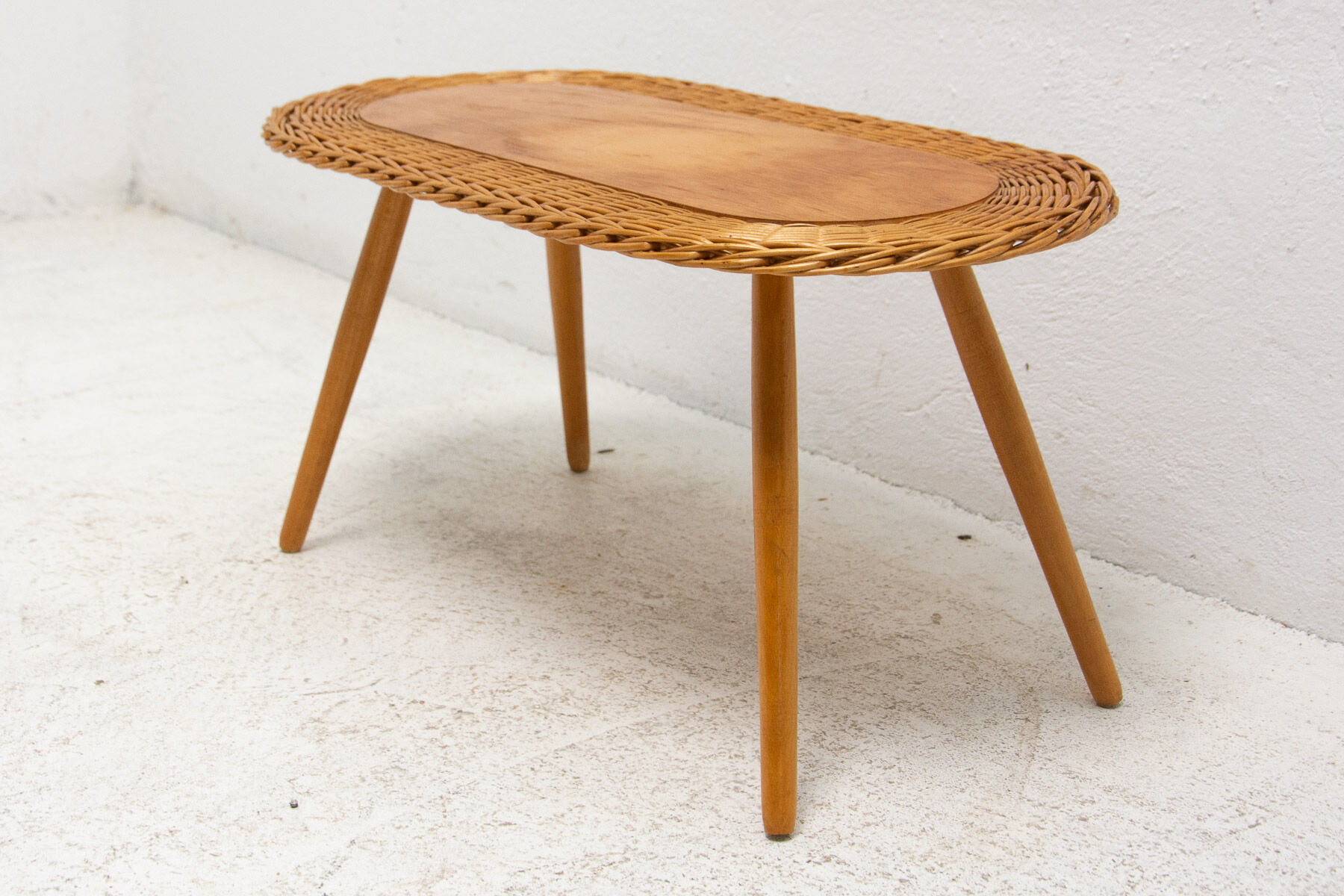 Mid century rattan stool by Jan Kalous for ÚLUV, 1960´s, Czechoslovakia
