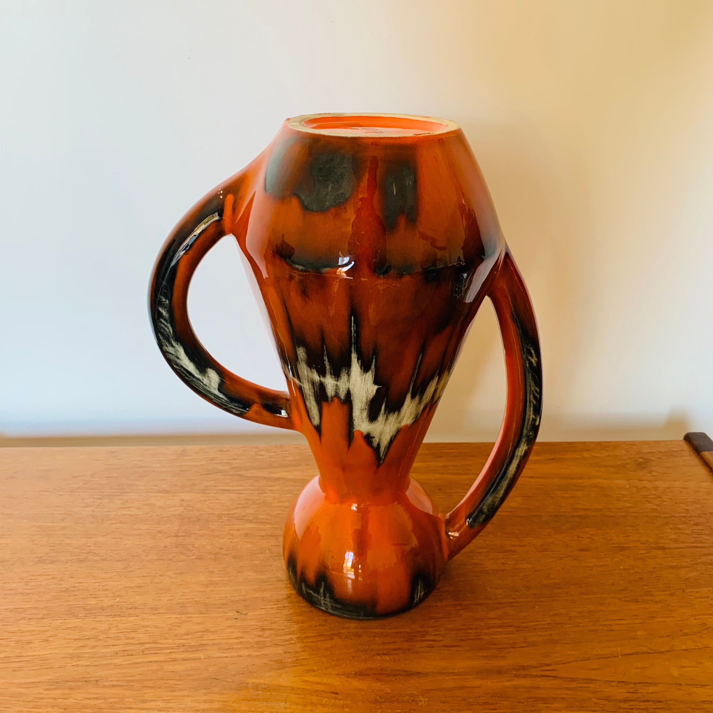 Orange vase 2 handles Vallauris