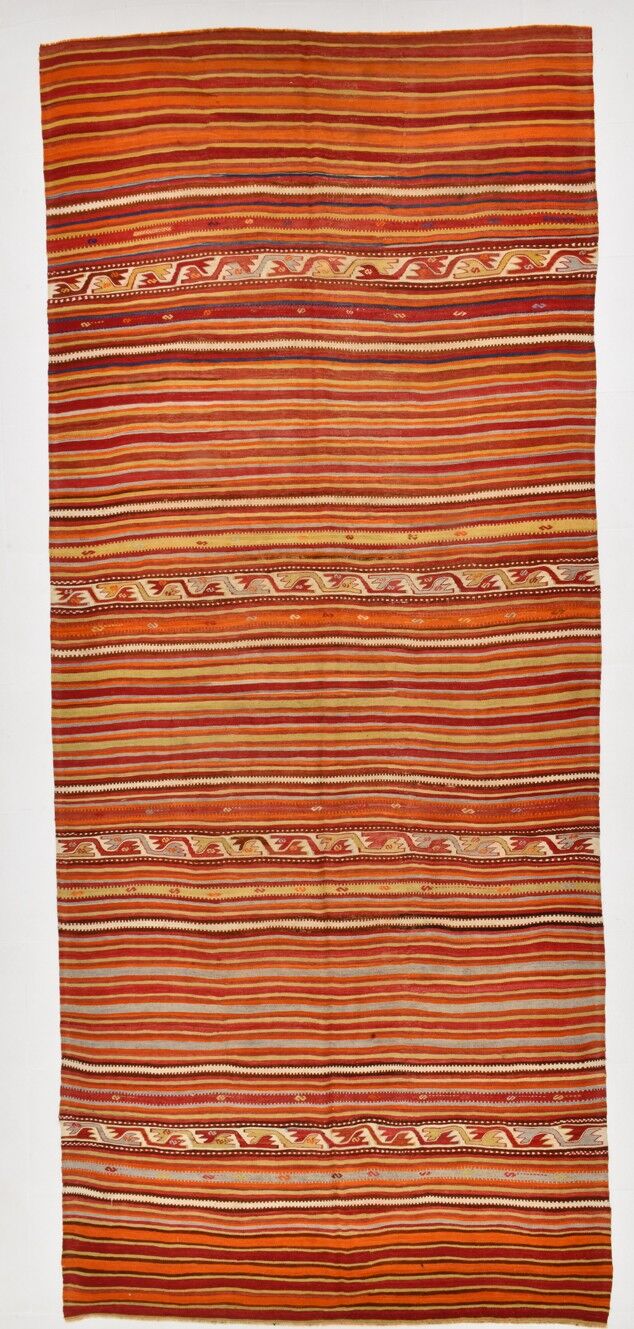 158x390Cm Peach & Red Handmade Kilim Rug