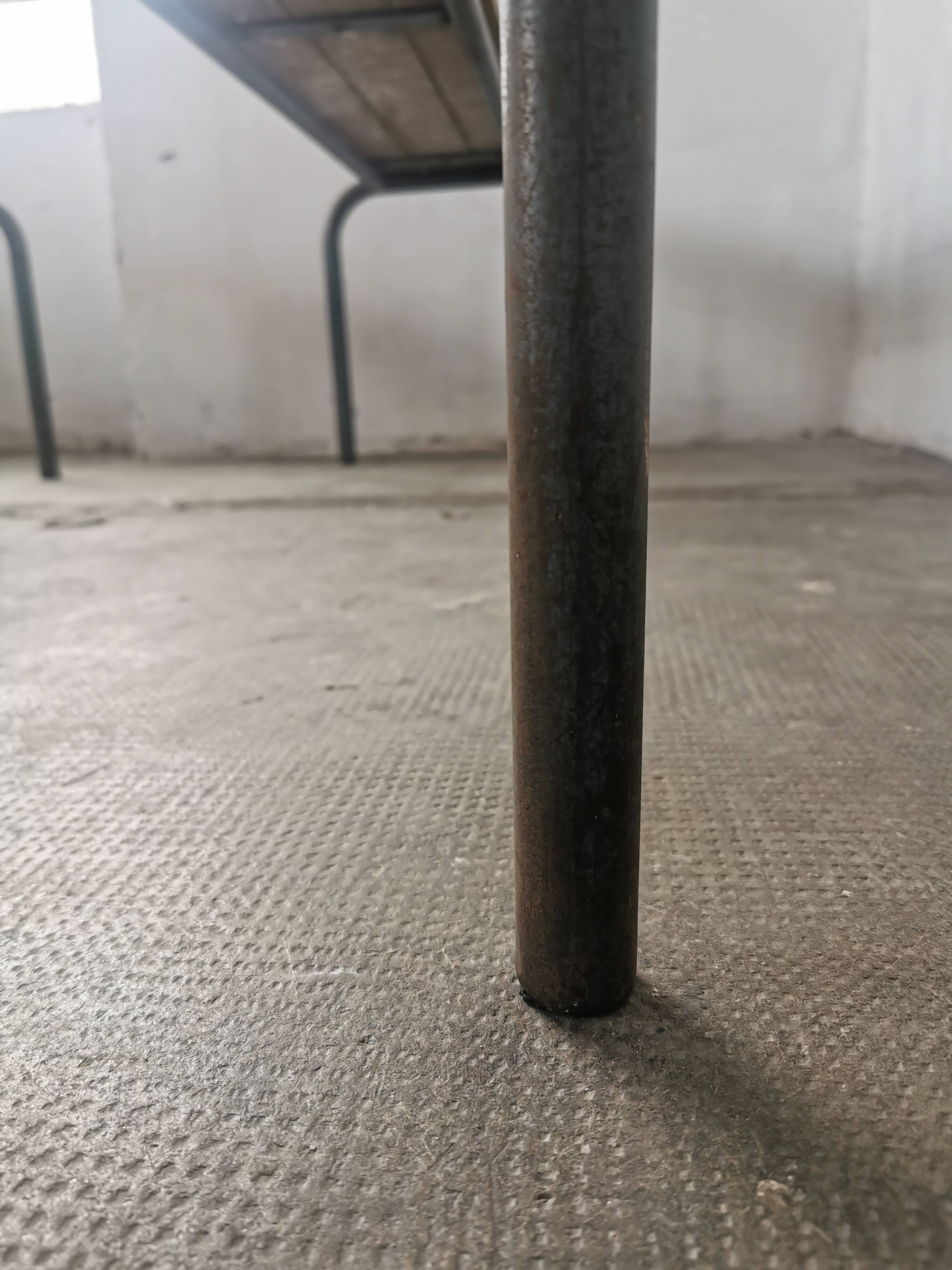 Pair of vintage metal and wood school benches