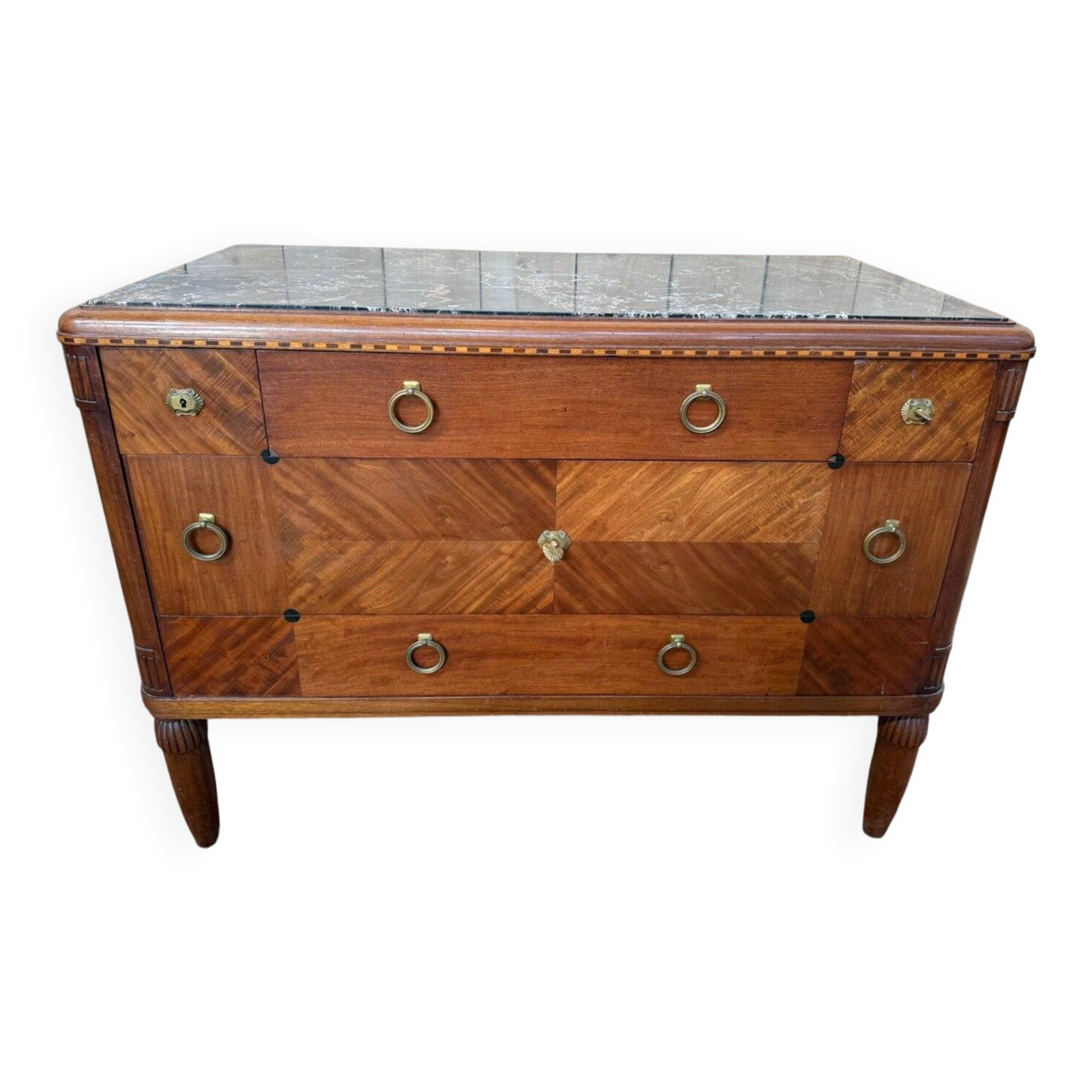 Art Deco walnut and black marble commode from the 1960s.