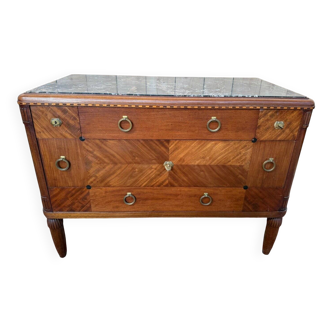 Art Deco walnut and black marble commode from the 1960s.