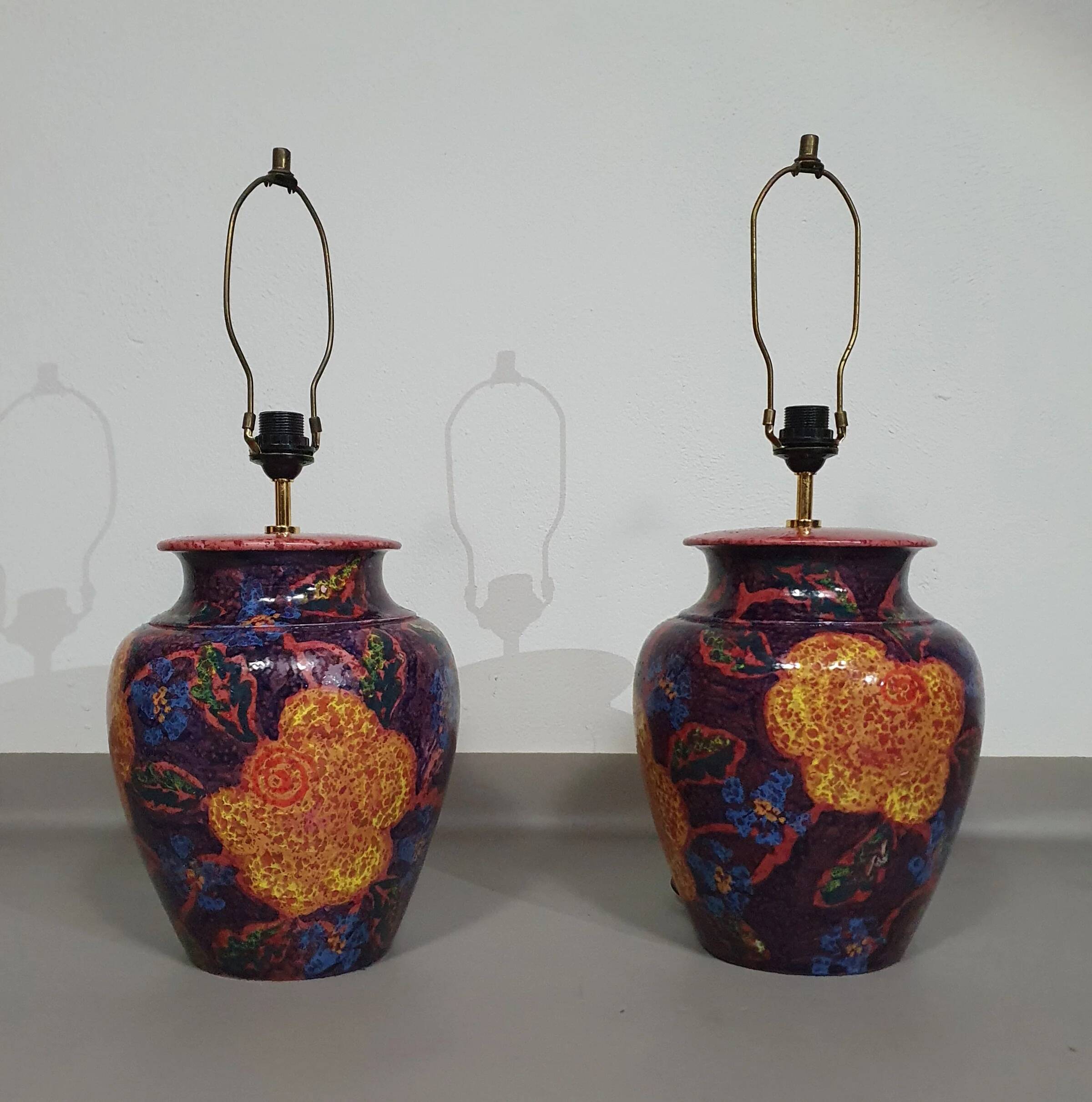 Hand-turned ceramic / glazed vase lamp holders 1970s (most likely French)