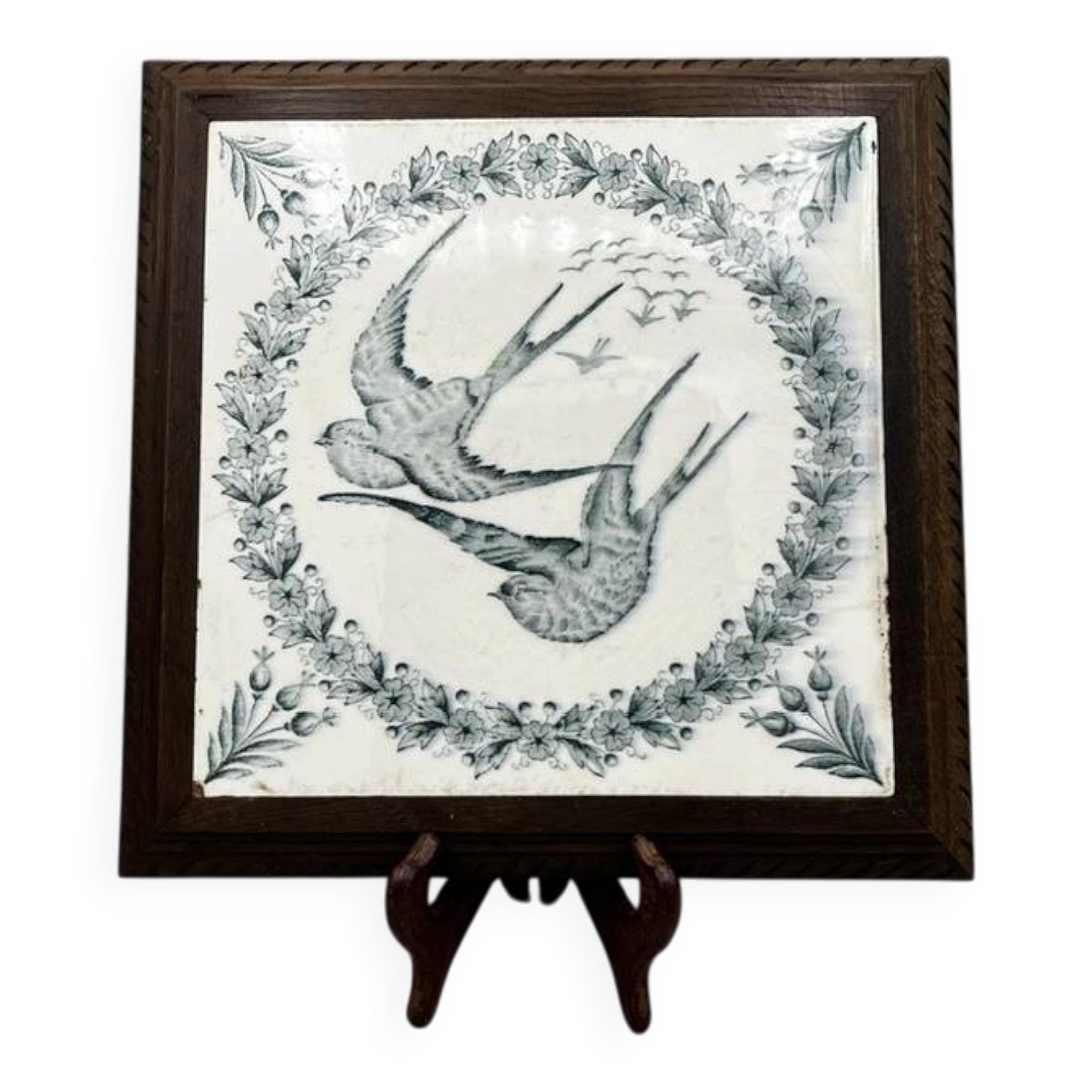 Cast iron trivet – swallow decoration – Longwy pottery