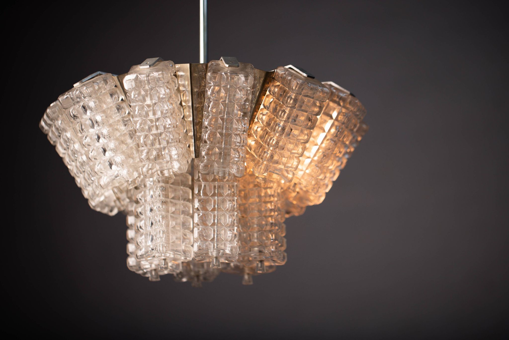 Vintage Austrolux Glass Chandelier: 1960s Mid-Century Modern Pendant Light