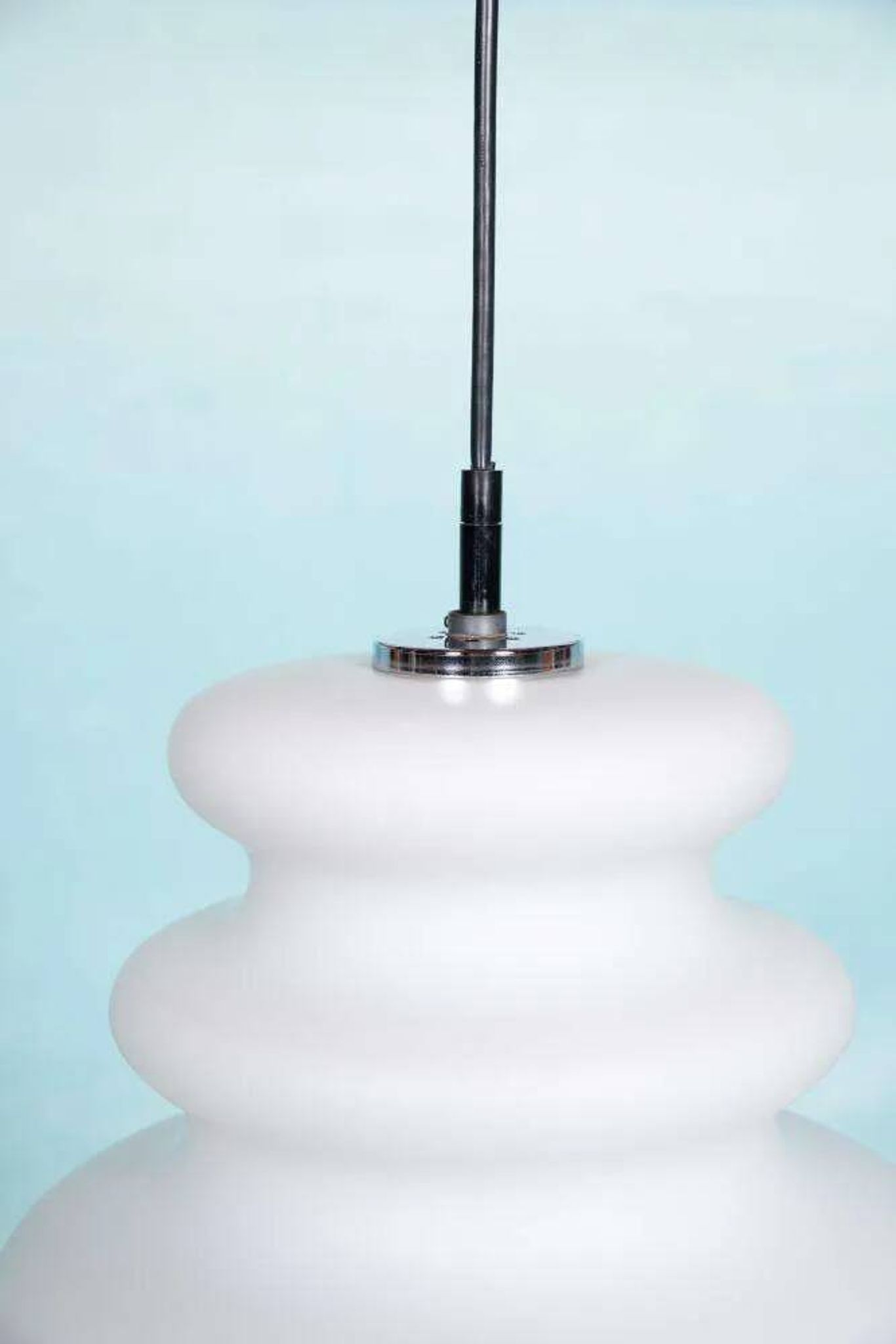 Opaline glass suspension from the space age, organic-shaped pendant.