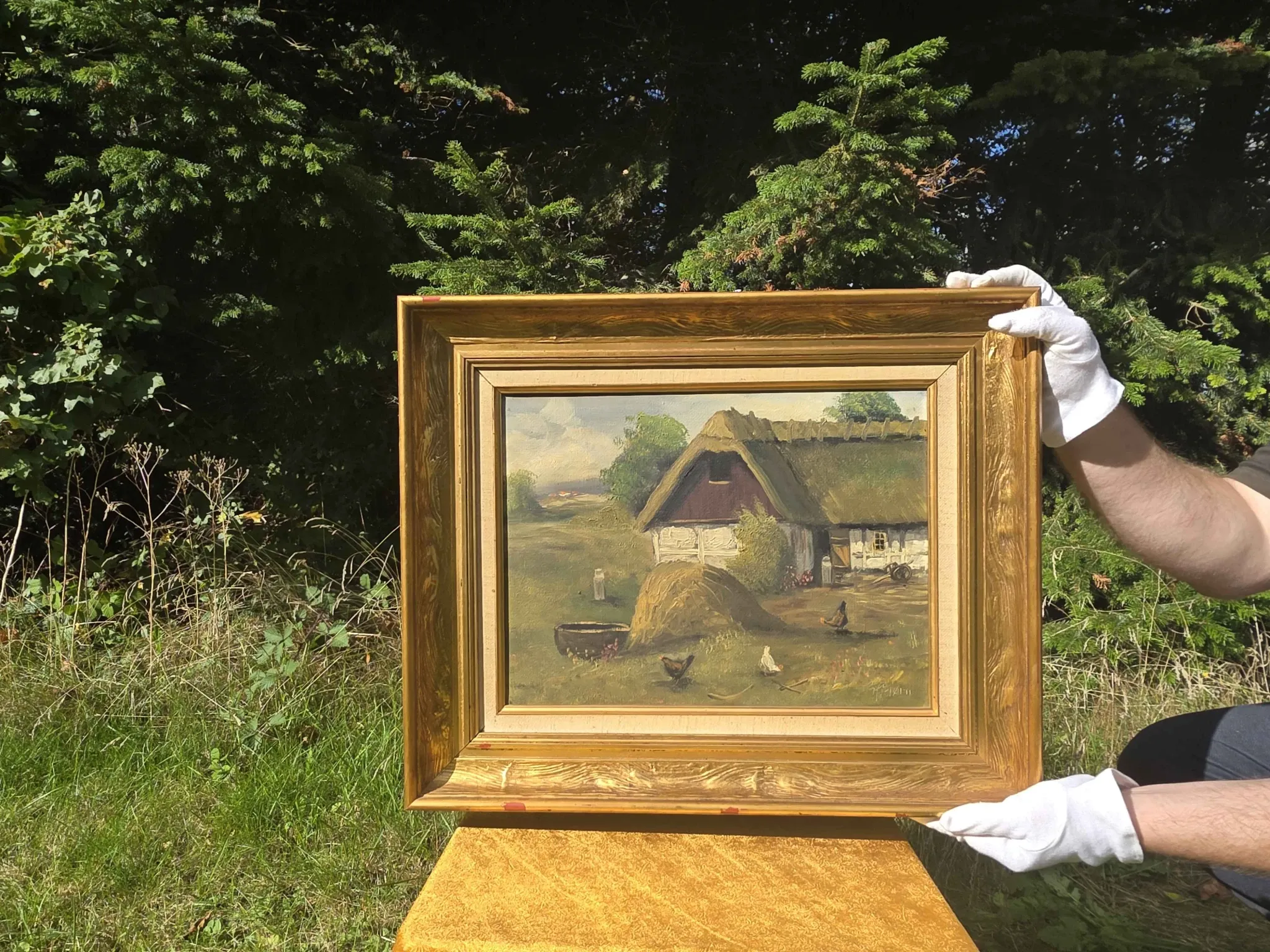 Vintage Farmyard Oil Painting by Henning Bjørn