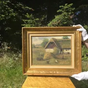 Vintage Farmyard Oil Painting by Henning Bjørn