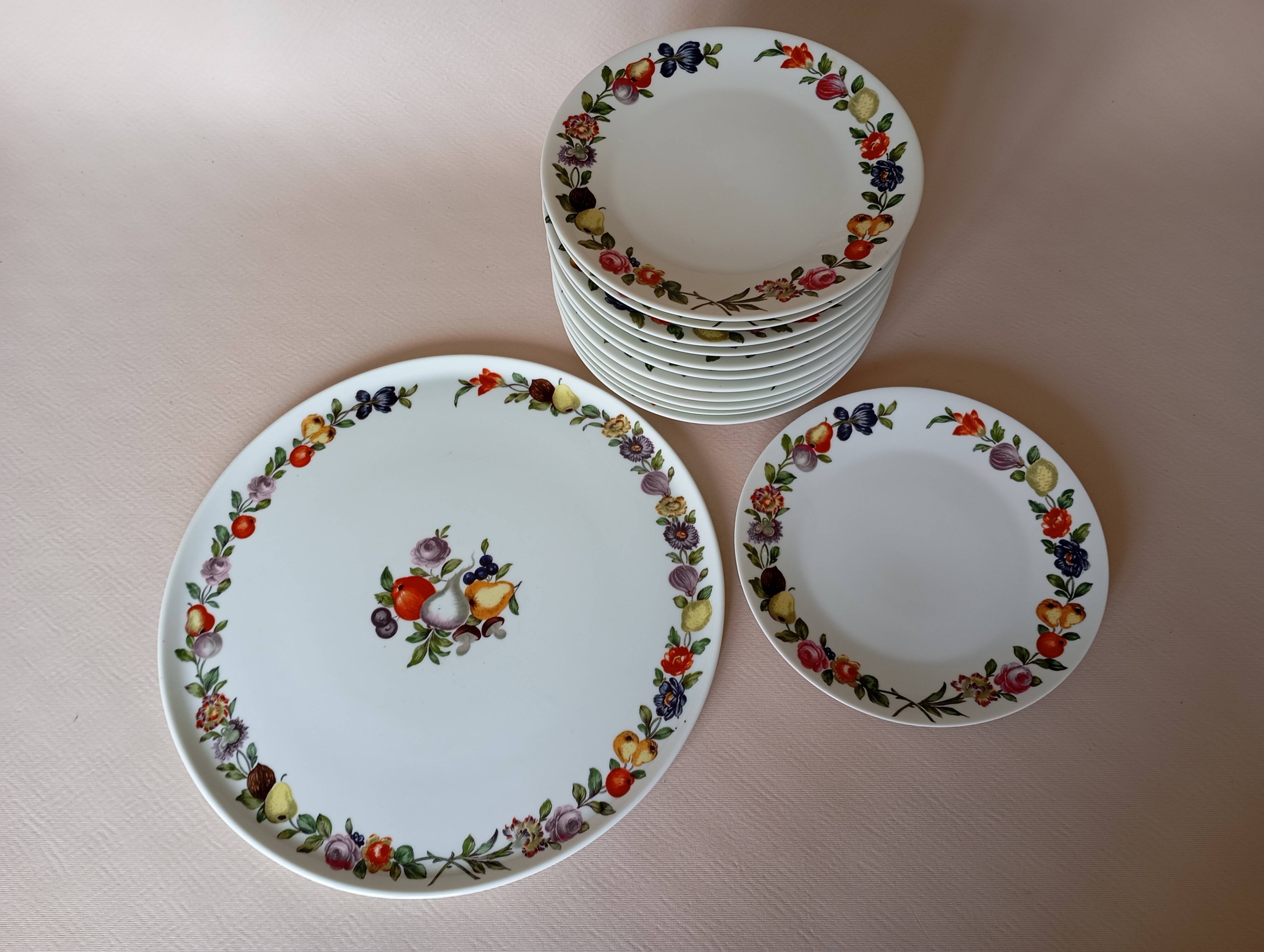Dish & 12 dessert plates Porcelain of Paris "The Four Seasons"