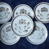 6 dessert plates glazed stoneware from Sarreguemines, Art workshop, model Jocelyne - vintage