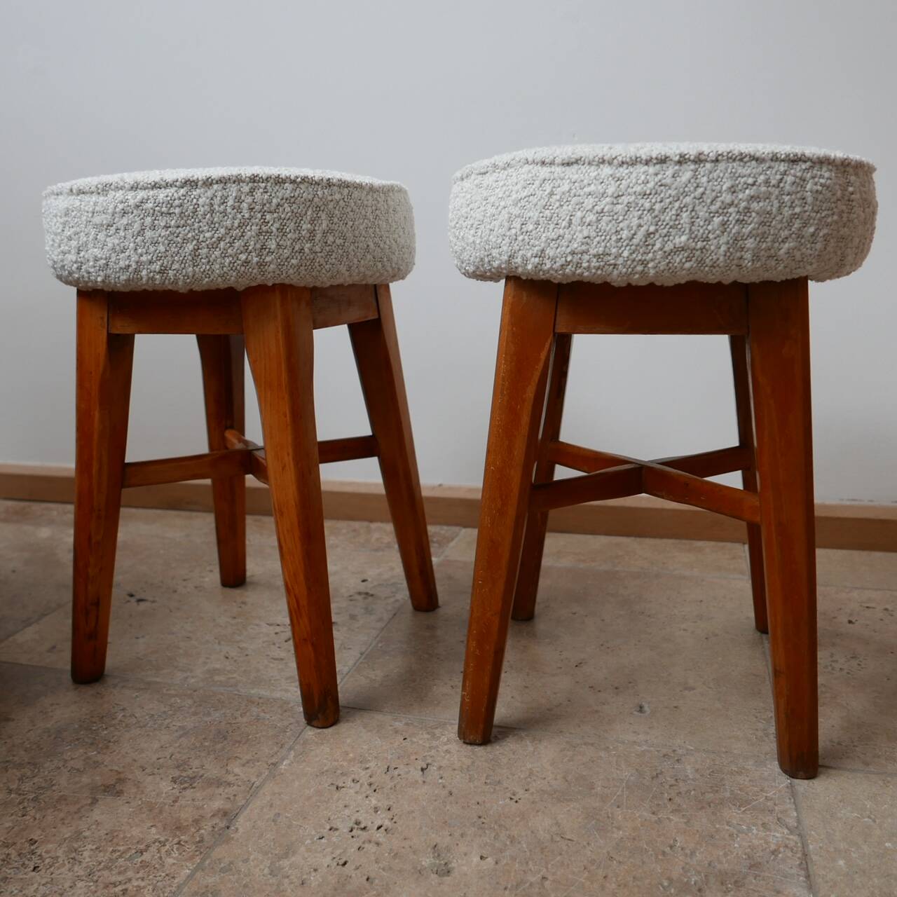 Pair of English Mid-Century Stools with Fresh Upholstery