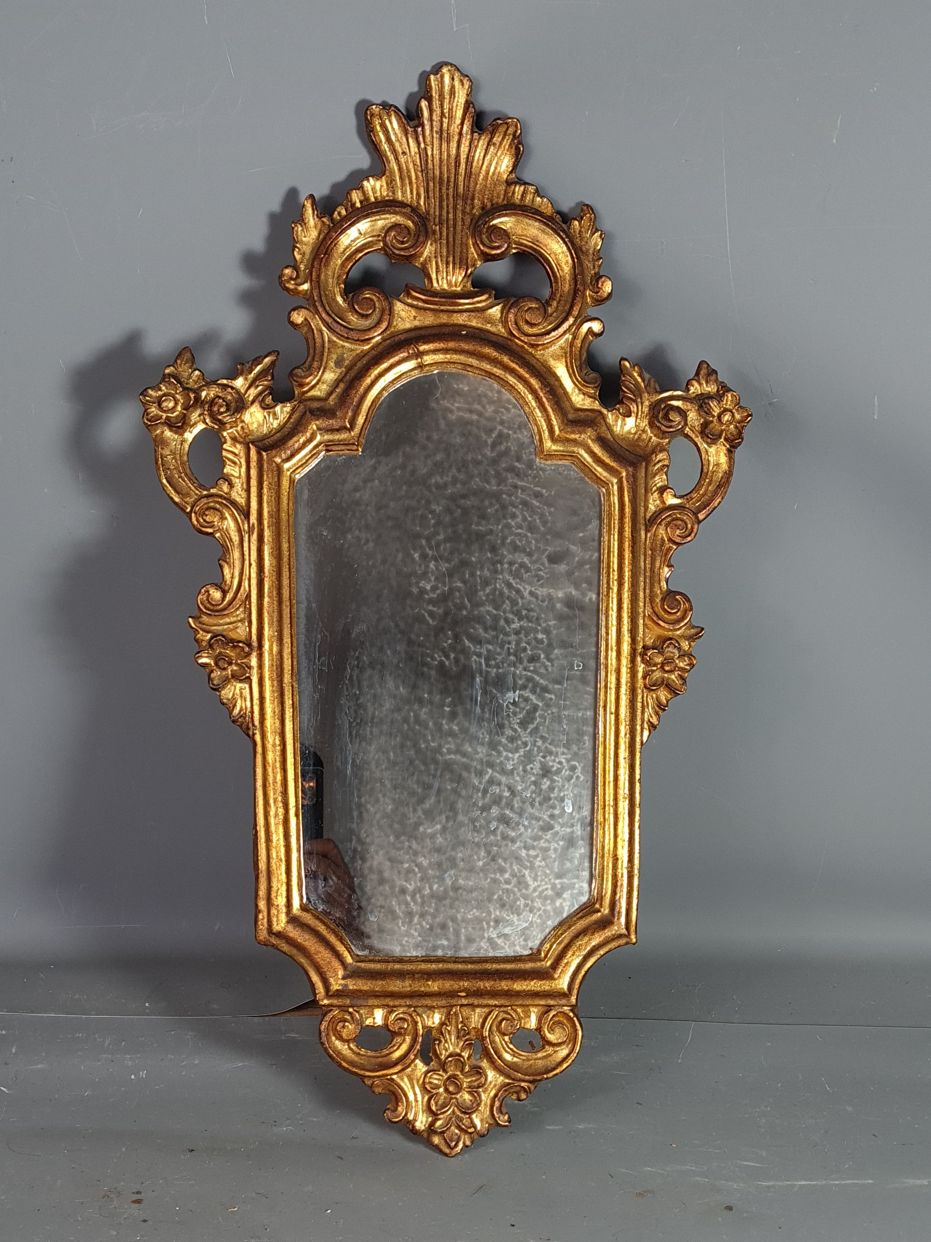 Old Italian mirror carved wood gilded with gold leaf 64x37 cm SB