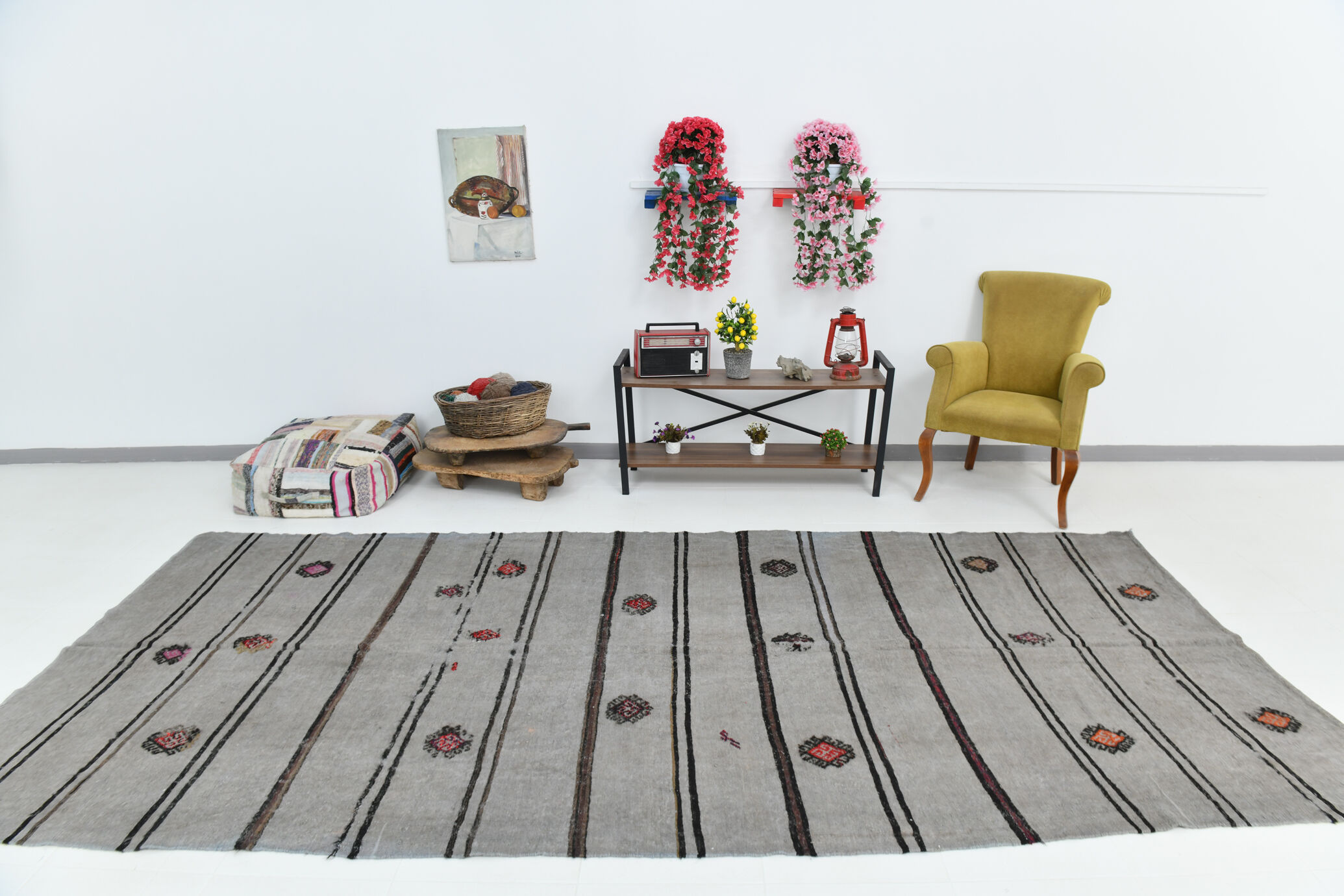 6x12 Gray & Black Modern Hemp Rug, 184x379Cm