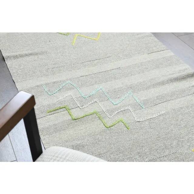 1970s Vintage Turkish Oushak Handmade Wool Cotton Gray Runner Rug 90x341
