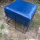 Square stool in black lacquered steel wire and blue leatherette circa 1970