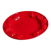 Vintage ceramic fruit dish - red enamel - relief of fruits - Mid-Century design - Italy 1980s