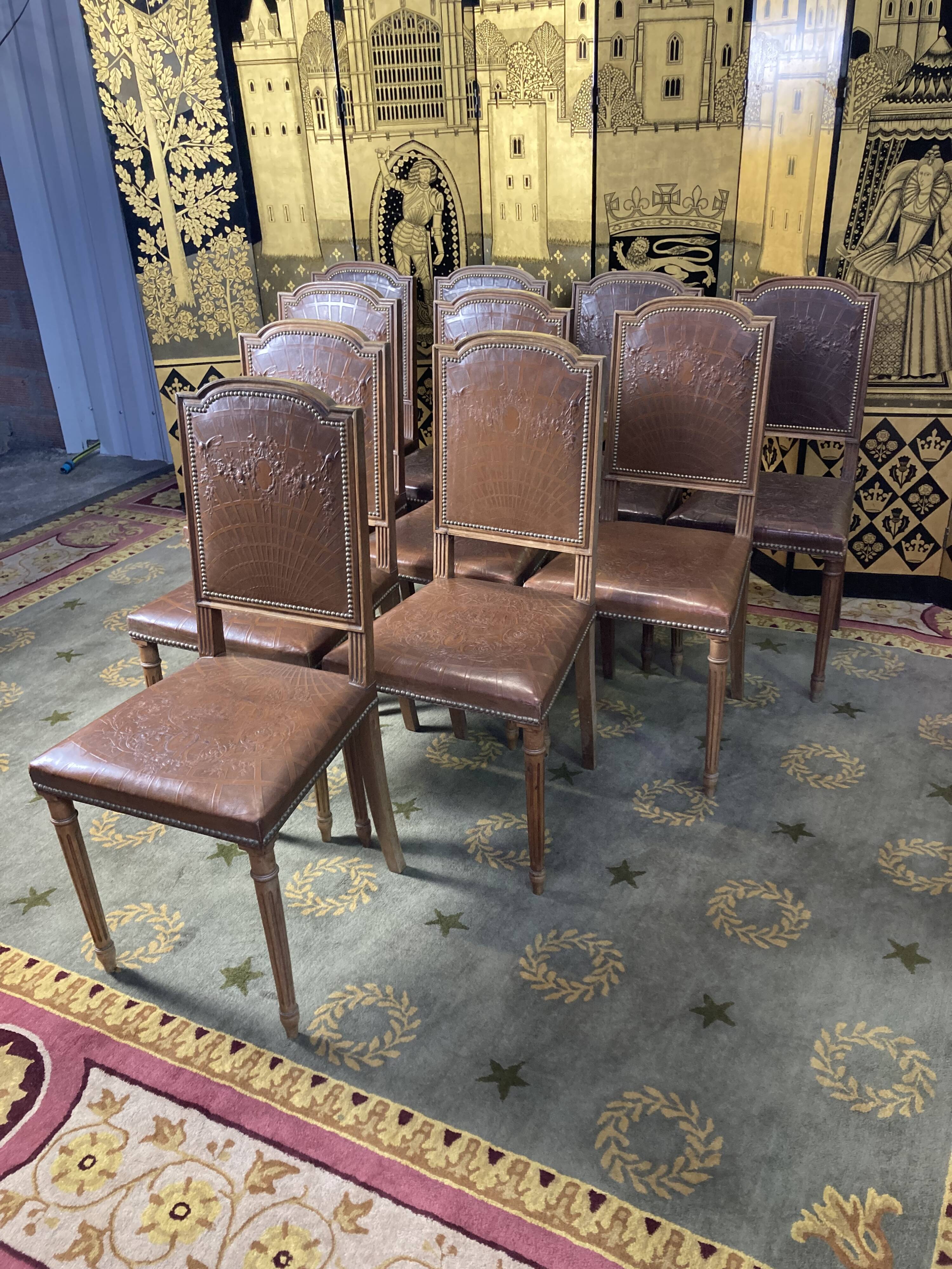10 Louis XVI chairs seated leather