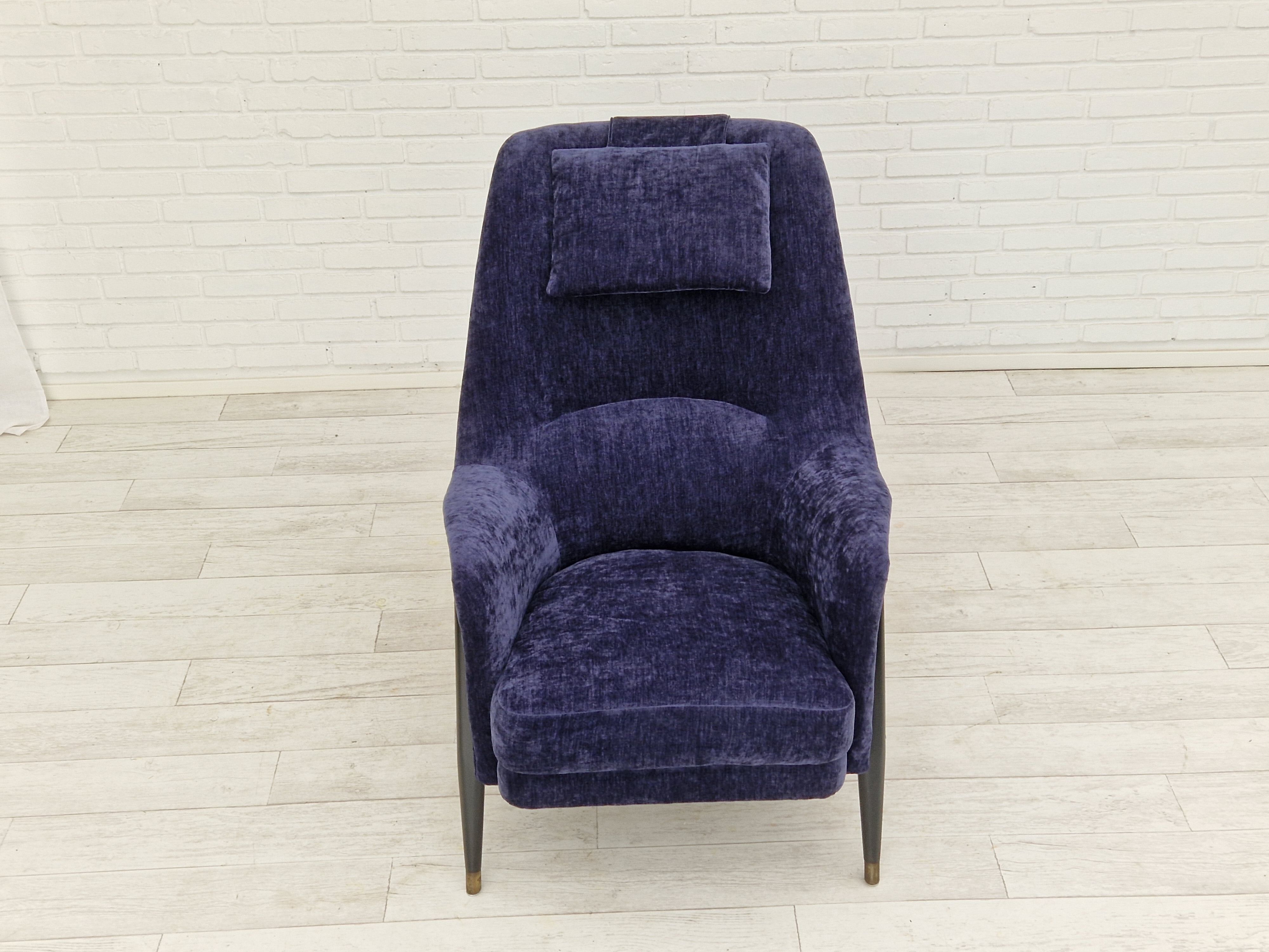 1960s, Swedish design, refurbished high-back armchair, vintage velour