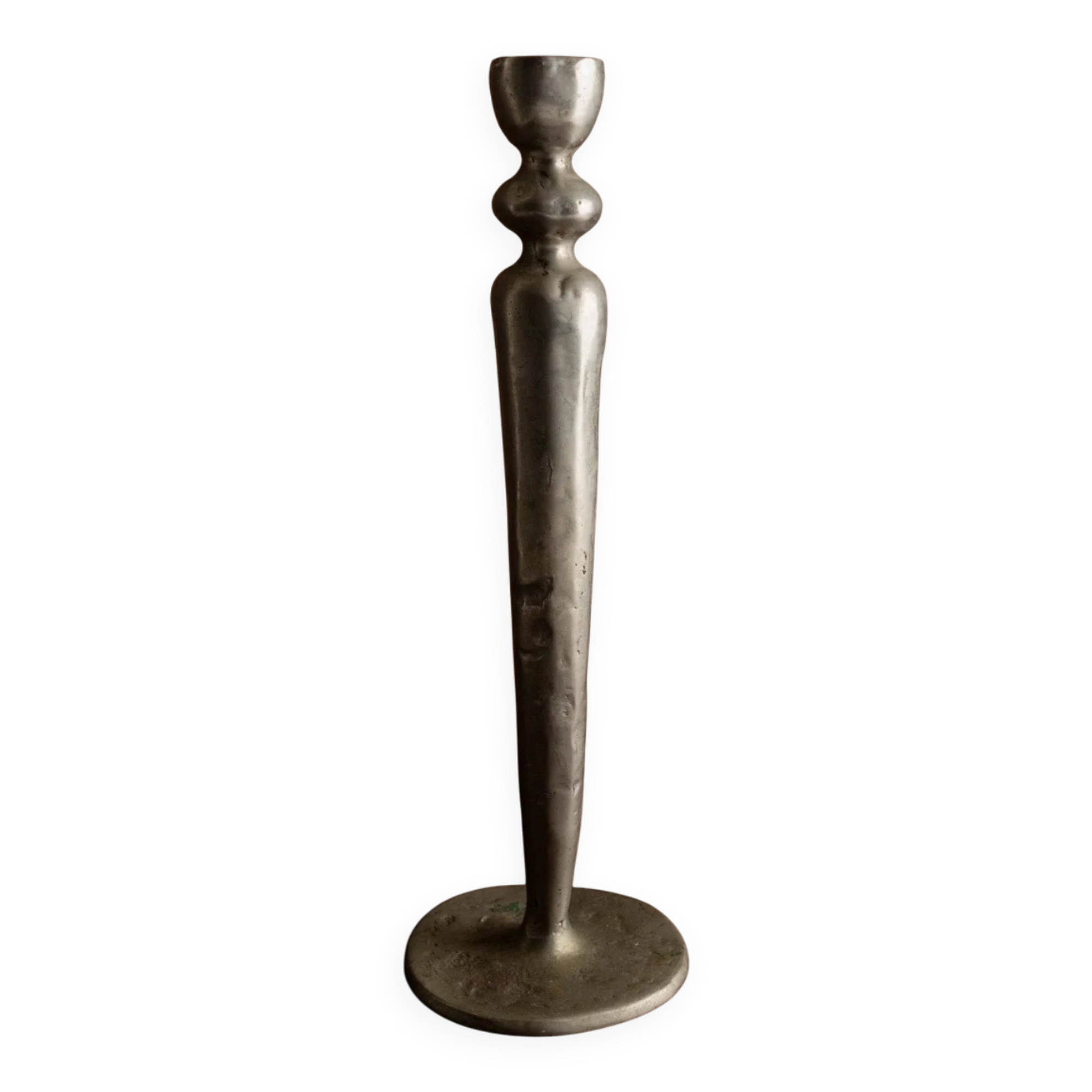 Brutalist vintage candlestick in gris patinated metal from Sweden, 1970s decorative lighting gift