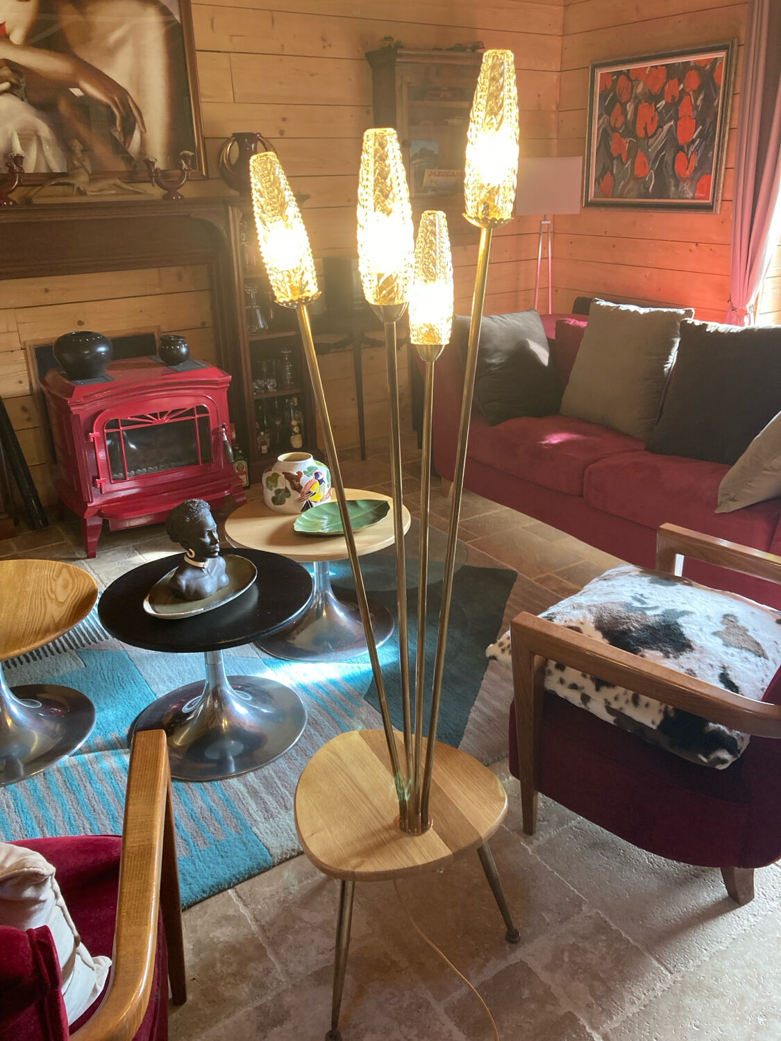 Vintage four-branch tripod lamp