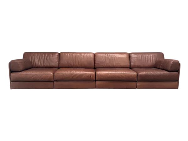 Brown leather modular sofa by De Sede; DS76, 1970s (straight or angle)
