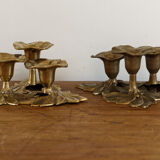 Pair of triple brass candle holders
