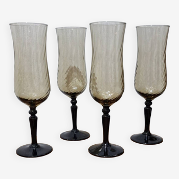 4 verres en cristal fumé torsadé