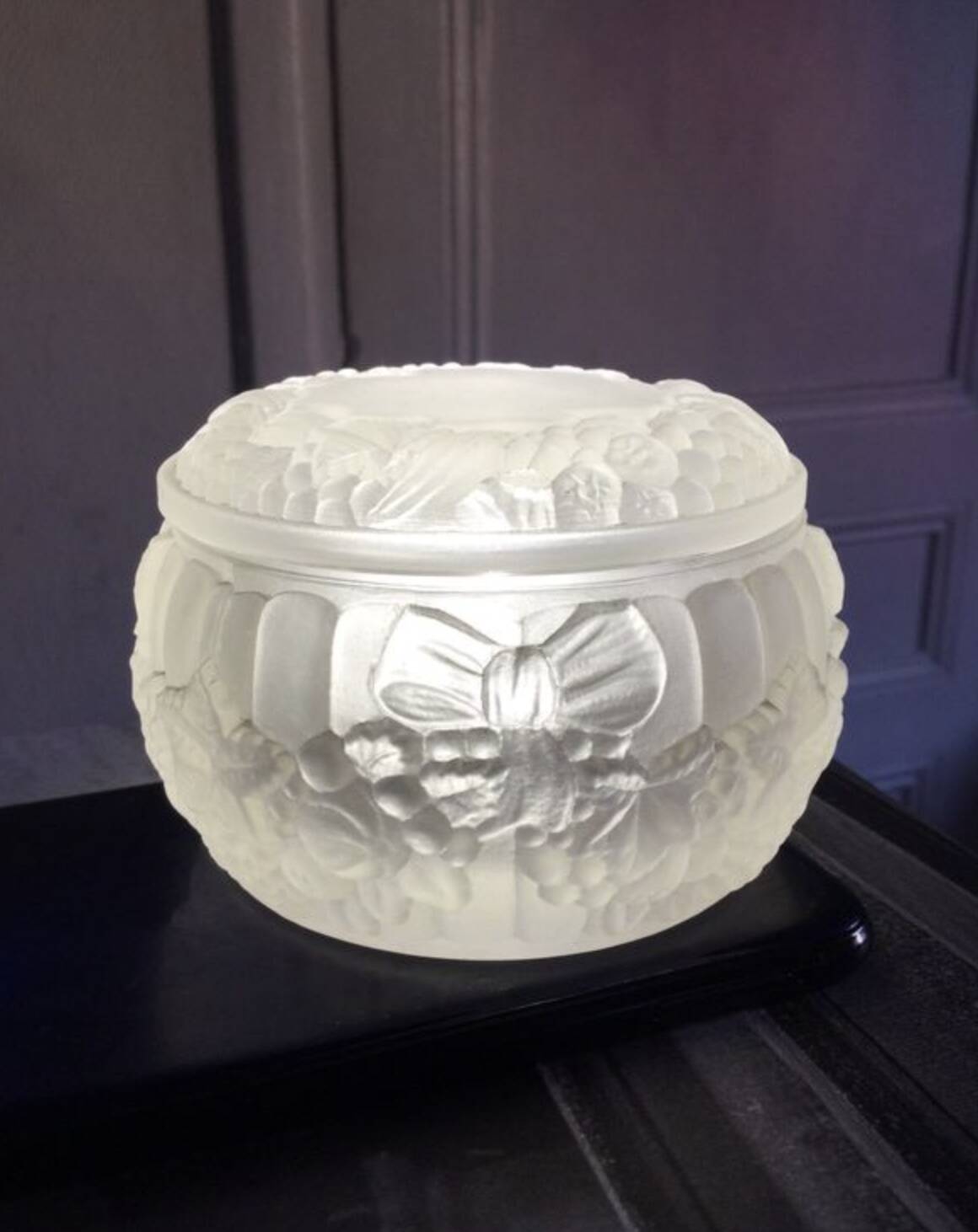 Art Deco Molded Glass Candy Box / Powder Box – Butterfly