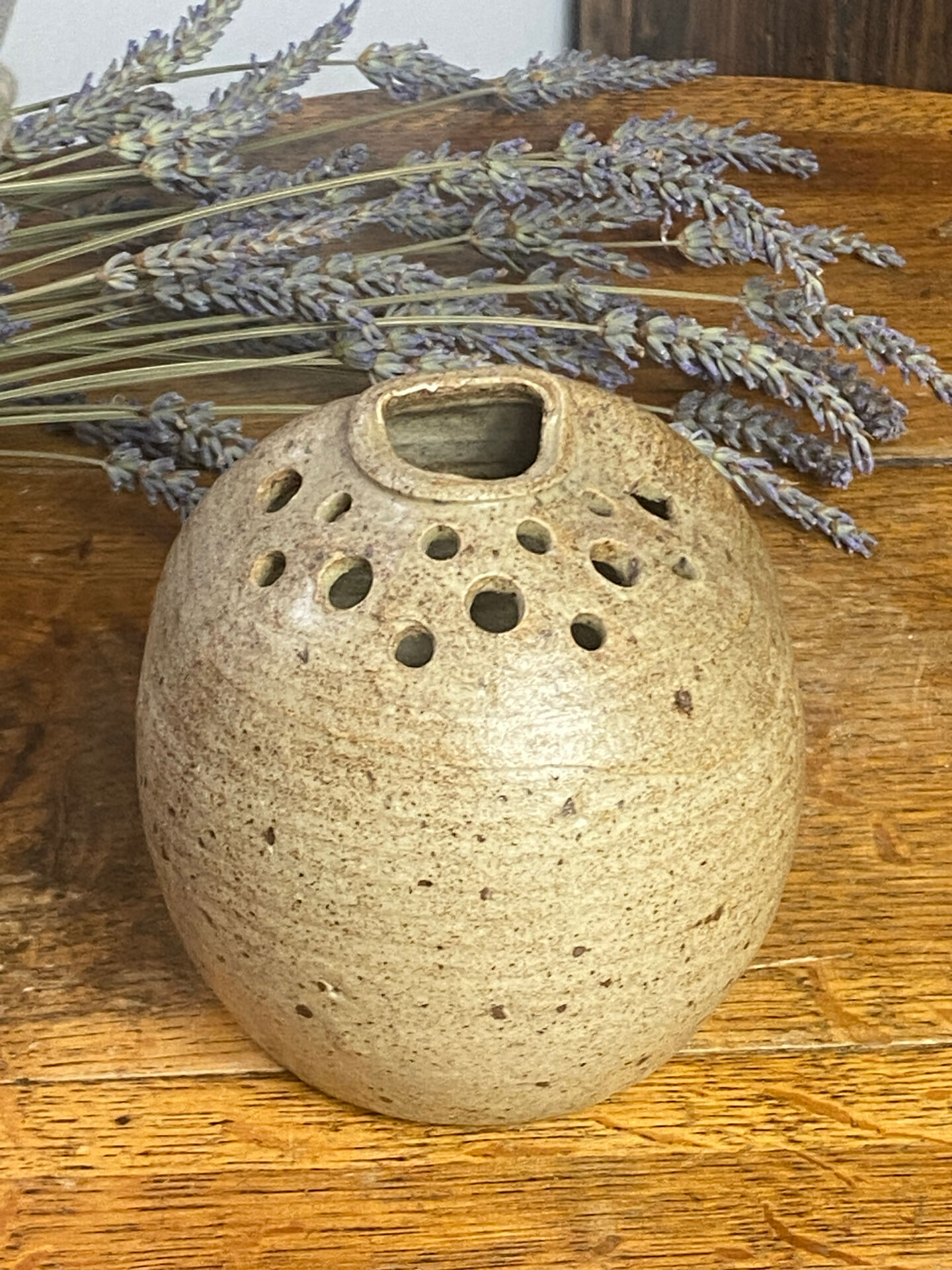 Glazed and decorated stoneware flower holder