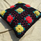Wool cushion with vintage crochet