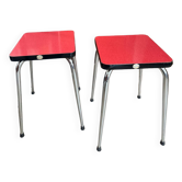 Lot de 2 tabourets Formica rouges vintage