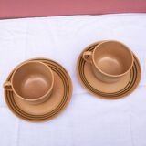 2 Sarreguemines stoneware cups and saucers