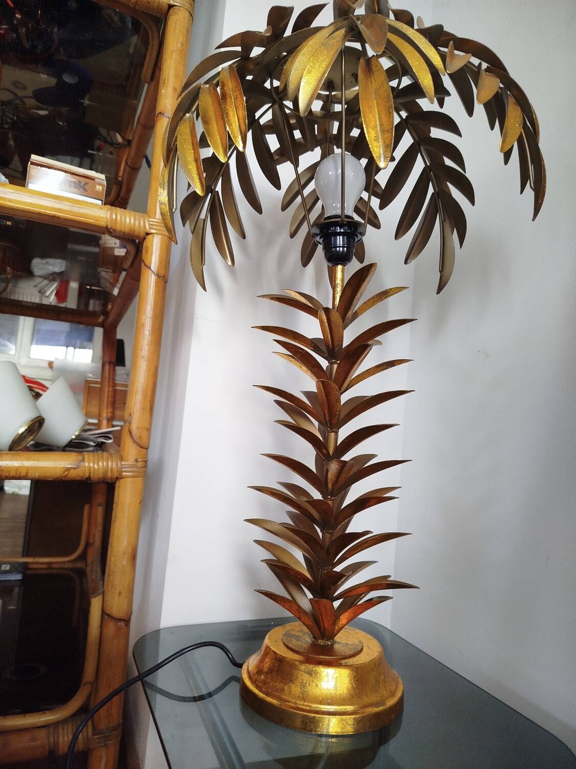Large Palm Tree Lamp in gilded metal, late twentieth century.