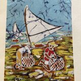 Set of 3 paintings on fabric, origin Brazil
