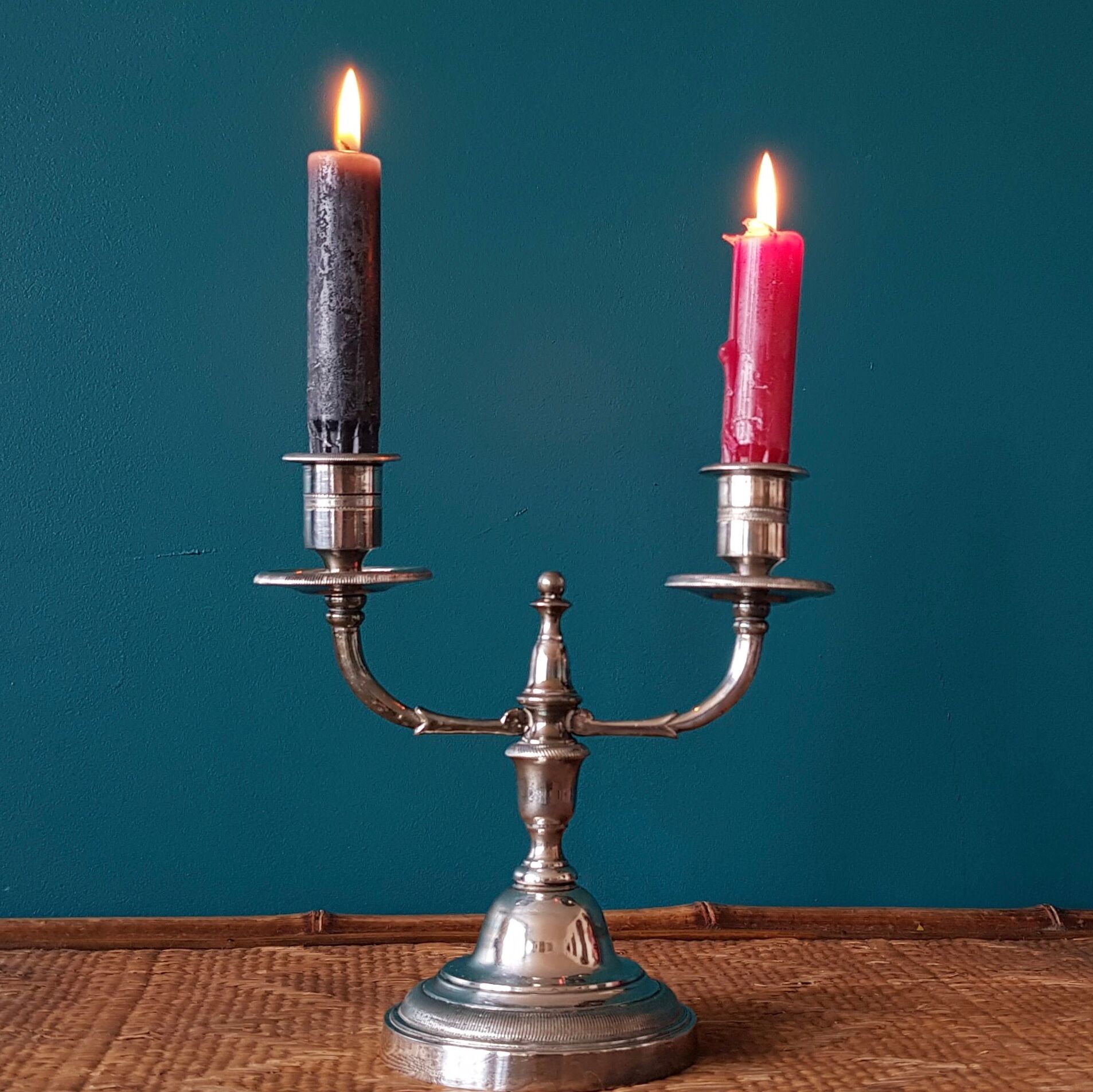 Pair of old silver metal candlesticks