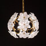 Set of 2 Murano Spherical Chandelier Full of White Flowers, 1980s